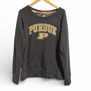 Purdue Spellout Women's Black and Gold Sweatshirt Kangaroo Pockets University XL